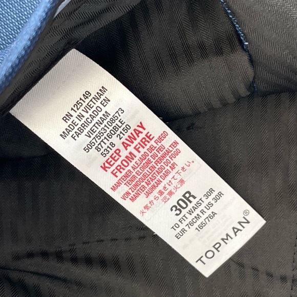 NWT Men’s Dress Pants TOPMAN Dark Blue Skinny Tailored Trim Fit Flat Front Pants - Picture 6 of 8